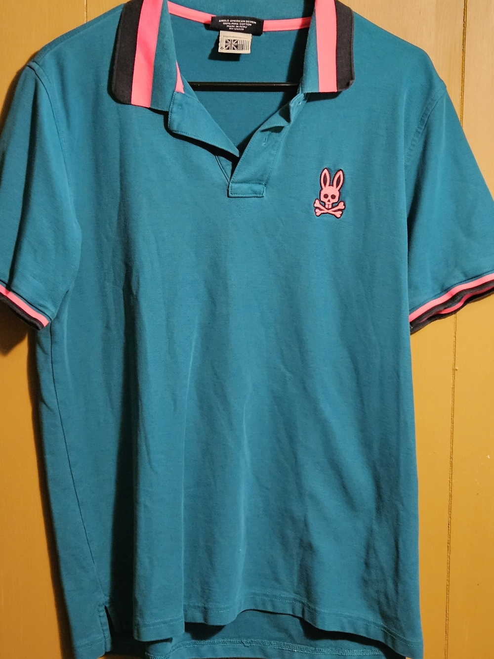 Psycho Bunny Teal Polo Shirt with Pink Trim